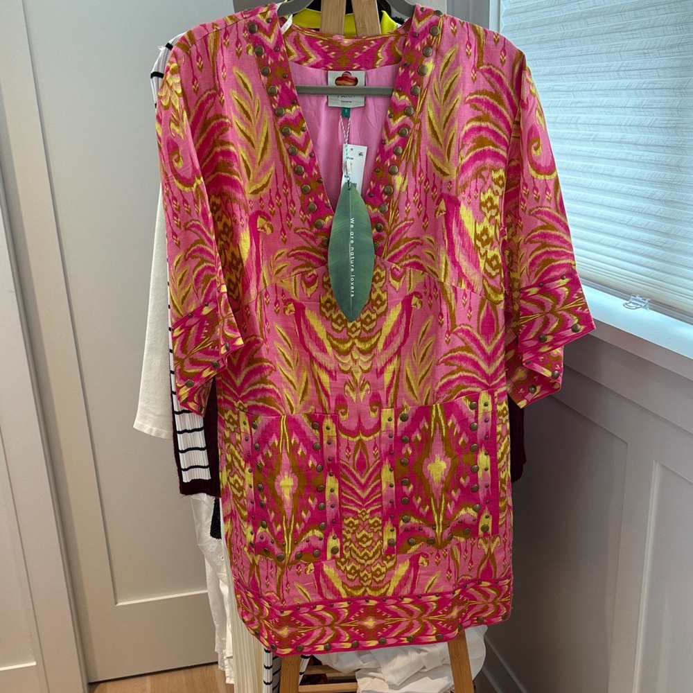 FARM Rio Pink and Yellow Midi Dress